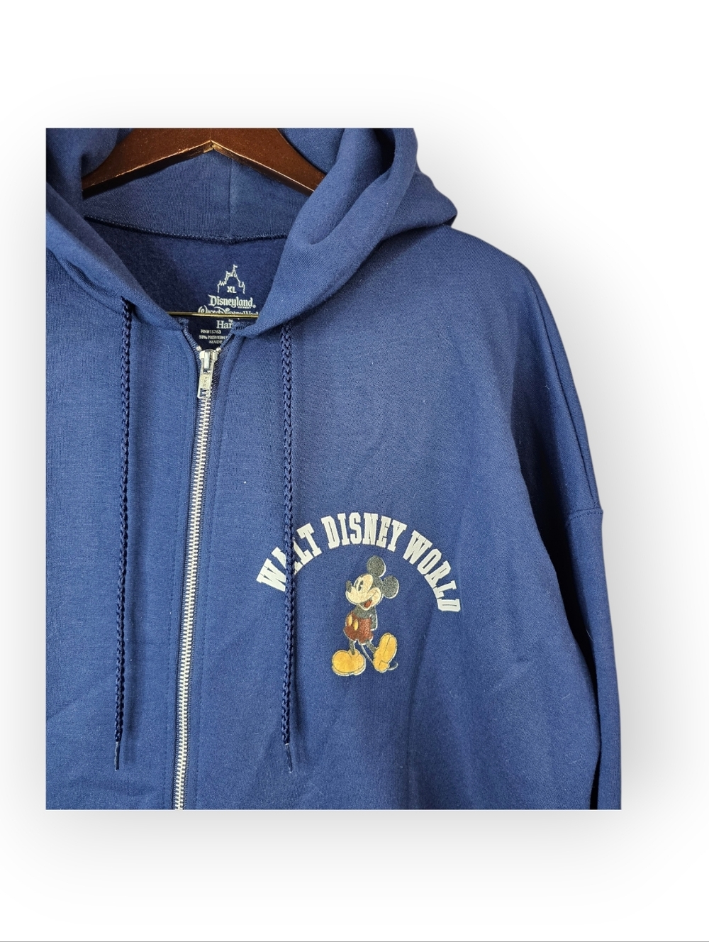 Disneyland Walt Disney World Mickey Mouse Hoodie Mens Blue Full Zip Sweatshirt - Picture 3 of 6
